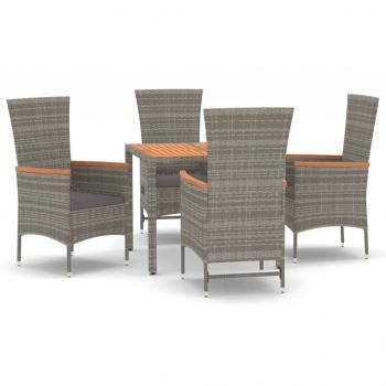 5-tlg. Garten-Essgruppe mit Kissen Grau Poly Rattan