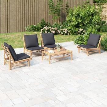 ARDEBO.de - 5-tlg. Garten-Lounge-Set mit Dunkelgrauen Kissen Bambus