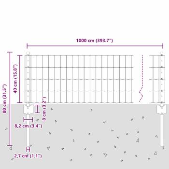 Euro-Zaun mit 5 U-Pfosten Grün 0.4x10 m Stahl