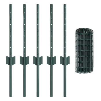 Euro-Zaun mit 5 U-Pfosten Grün 0.4x10 m Stahl