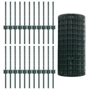 Euro Zaun Rolle Set mit 3 Grün PVC-beschichteter Stahl 50 x 0,4 m