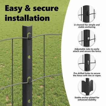 Eurozaun mit 10 U-Posts Grau 1,2x10 m Stahl