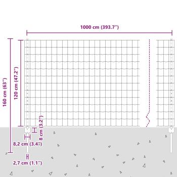 Eurozaun mit 10 U-Posts Grau 1,2x10 m Stahl