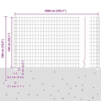 Euro-Zaun mit 10 U-Pfosten Grau 1,4x10 m Stahl