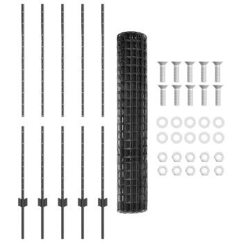 Euro-Zaun mit 10 U-Pfosten Grau 1,4x10 m Stahl