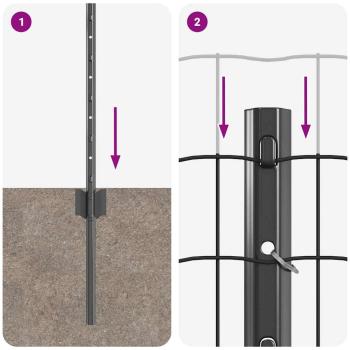 Eurozaun mit 11 U-Pfosten Grau 0.6x25 m Stahl