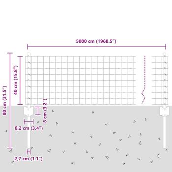 Euro Zaun mit 22 U-Pfosten Grau 0,4x50 m Stahl