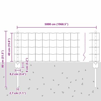 Gartenzaunset Set von 3 Grau PVC-beschichteter Stahl 50 x 0,4 m