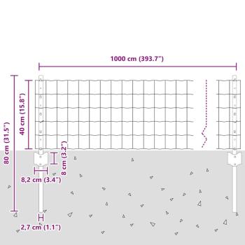 Euro Zaun mit 5 U-Posten Grau 0,4x10 m Stahl