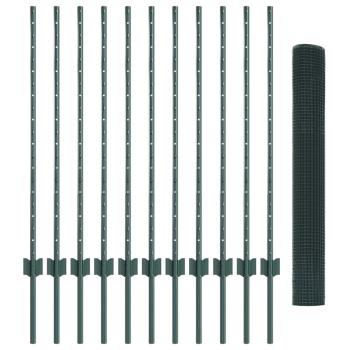 Schweißdrahtzaun mit 11 U-Pfosten grün 1x25 m Stahl