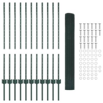 Schweißdrahtzaun mit 11 U-Pfosten grün 1x25 m Stahl