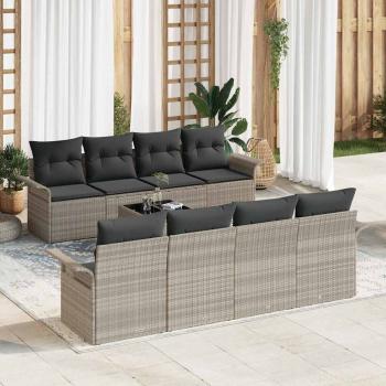 ARDEBO.de - 9-teiliges Garten Sofaset mit Kissen Hellgrau Poly Rattan