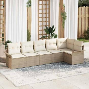ARDEBO.de - 6-teiliges Garten Sofa Set mit Kissen Beige Poly Rattan