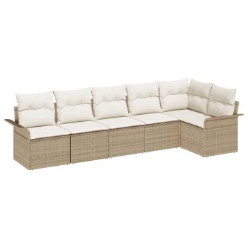 6-teiliges Garten Sofa Set mit Kissen Beige Poly Rattan