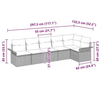 6-teiliges Garten Sofa Set mit Kissen Beige Poly Rattan