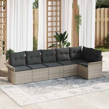 ARDEBO.de - 6-teiliges Garten-Sofa-Set mit Kissen Hellgrau Poly Rattan