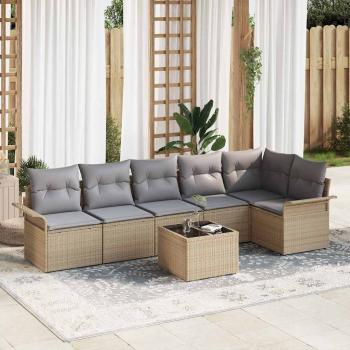 ARDEBO.de - 7-teiliges Garten-Sofa-Set mit Kissen Schwarz Poly-Rattan