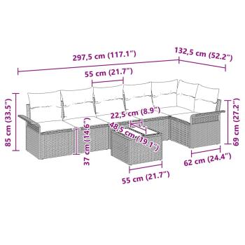 7-teiliges Garten-Sofa-Set mit Kissen Schwarz Poly-Rattan