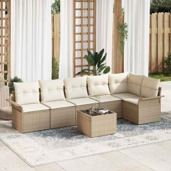 ARDEBO.de - 7-teiliges Garten Sofa Set mit Kissen Braun Poly Rattan