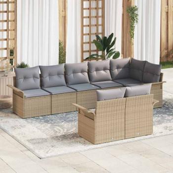 ARDEBO.de - 8-teiliges Garten-Sofa-Set mit Kissen Beige Poly Rattan