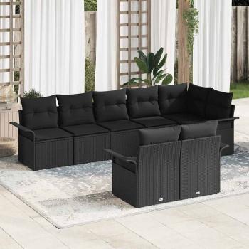 ARDEBO.de - 8-teiliges Garten-Sofa-Set mit Kissen Schwarz Poly-Rattan