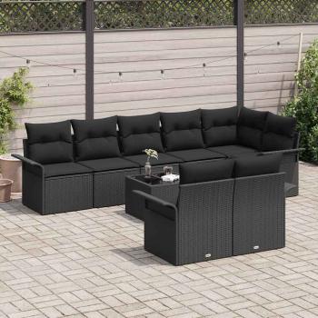 9-teiliges Garten-Sofa-Set mit Kissen Beige Poly-Rattan