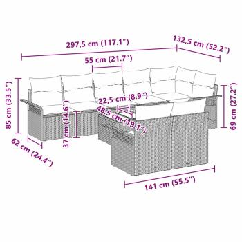 9-teiliges Garten-Sofa-Set mit Kissen Beige Poly-Rattan