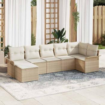 ARDEBO.de - 7-teiliges Garten-Sofa-Set mit Kissen Beige Poly Rattan
