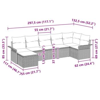 Gartensofa-set mit Kissen 7 pcs Hellgrau Poly-Rattan
