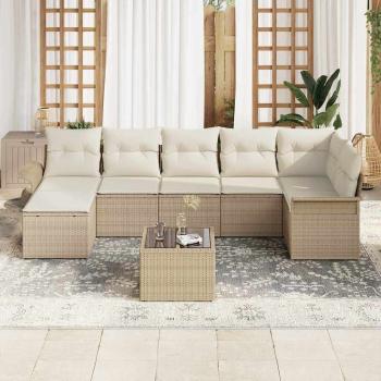 8-teiliges Garten-Sofa-Set mit Kissen, braun, Poly-Rattan