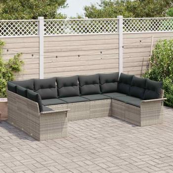 9-teiliges Garten-Sofa-Set mit Kissen Hellgrau Poly-Rattan