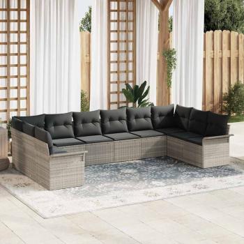 ARDEBO.de - 10-teiliges Garten Sofa Set mit Kissen Hellgrau Poly Rattan