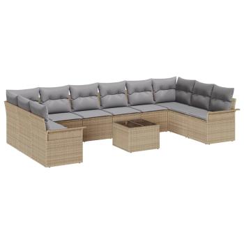 11-teiliges Garten Sofa Set mit Kissen Schwarz Poly-Rattan