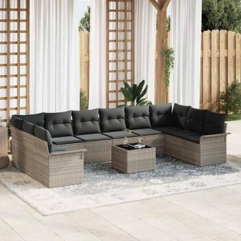 ARDEBO.de - 11-teiliges Garten-Sofa-Set mit Kissen Grau Poly Rattan