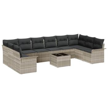 Gartensofa-set mit Kissen 11 pcs Hellgrau Poly-Rattan