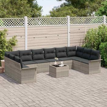Gartensofa-set mit Kissen 11 pcs Hellgrau Poly-Rattan