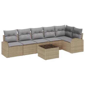 7-teiliges Garten Sofa Set mit Kissen Schwarz Poly Rattan