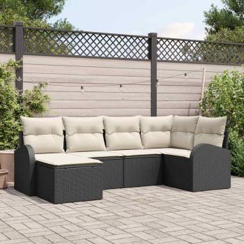 ARDEBO.de - 6-teiliges Garten Sofa Set mit Kissen Schwarz Poly Rattan