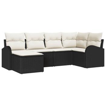 6-teiliges Garten Sofa Set mit Kissen Schwarz Poly Rattan