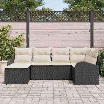 6-teiliges Garten Sofa Set mit Kissen Schwarz Poly Rattan