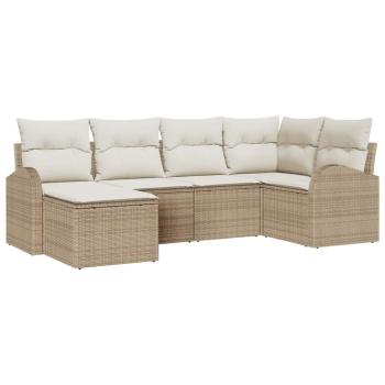 6-teiliges Garten-Sofa-Set mit Kissen Beige Poly-Rattan