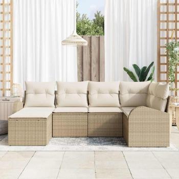6-teiliges Garten-Sofa-Set mit Kissen Beige Poly-Rattan