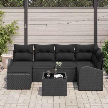 7-teiliges Garten-Sofa-Set mit Kissen Beige Poly-Rattan