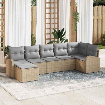 ARDEBO.de - Garten Sofa Set Set von 7 Beige Rattan Garten Sofa Rechteckig