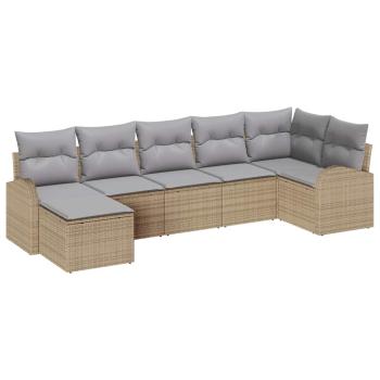 Garten Sofa Set Set von 7 Beige Rattan Garten Sofa Rechteckig
