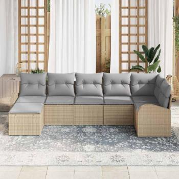 Garten Sofa Set Set von 7 Beige Rattan Garten Sofa Rechteckig