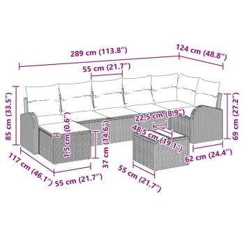 8-teiliges Garten-Sofa-Set mit Kissen in braunem Poly-Rattan