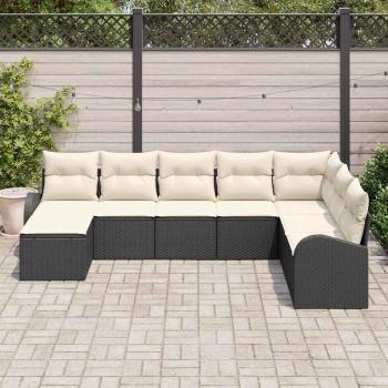 8-teiliges Garten Sofaset mit Kissen Schwarz Poly Rattan
