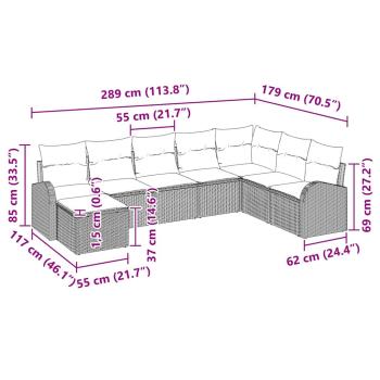 8-teiliges Garten-Sofa-Set mit Kissen hellgrau Poly Rattan