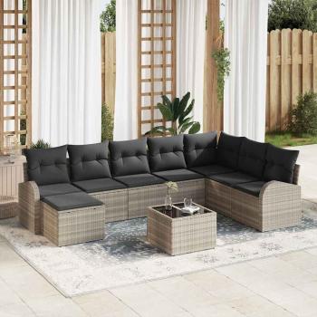 ARDEBO.de - Garten-Sofa-Set Set von 9 Beige und Schwarz Rattan